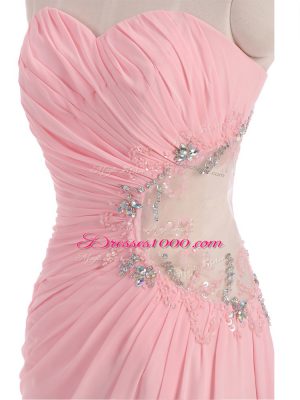 Spectacular Chiffon Sweetheart Sleeveless Side Zipper Beading and Ruching Evening Dress in Baby Pink