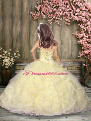 Spaghetti Straps Sleeveless Tulle Child Pageant Dress Beading and Ruffles Lace Up