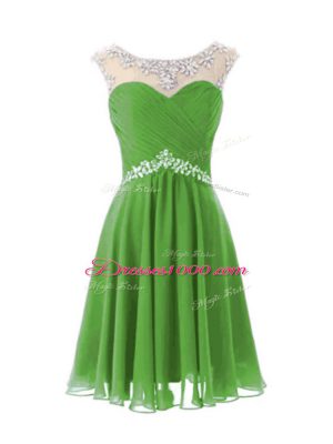 Knee Length Prom Evening Gown Chiffon Cap Sleeves Beading