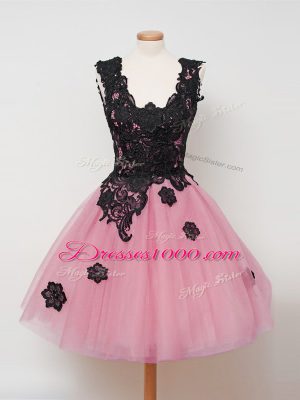 Ball Gowns Dama Dress for Quinceanera Pink Straps Tulle Sleeveless Knee Length Zipper