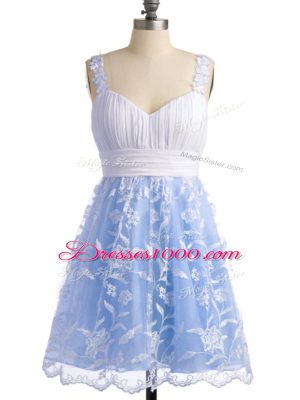 Classical Light Blue Lace Lace Up Quinceanera Court Dresses Sleeveless Knee Length Lace