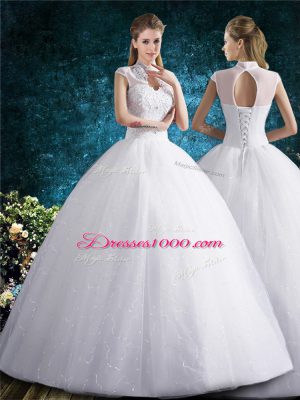 Luxury Sleeveless Lace Up Floor Length Beading and Embroidery Wedding Dresses