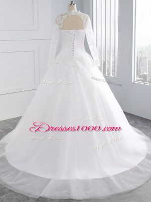 White Lace Up Bridal Gown Appliques Sleeveless Court Train