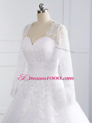 White Lace Up Bridal Gown Appliques Sleeveless Court Train