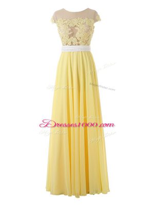 Smart Yellow Sleeveless Lace and Appliques Floor Length Prom Evening Gown