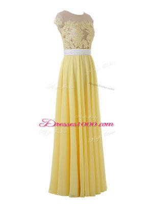 Smart Yellow Sleeveless Lace and Appliques Floor Length Prom Evening Gown