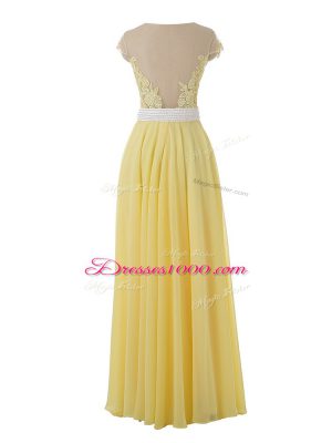 Smart Yellow Sleeveless Lace and Appliques Floor Length Prom Evening Gown