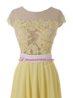 Smart Yellow Sleeveless Lace and Appliques Floor Length Prom Evening Gown