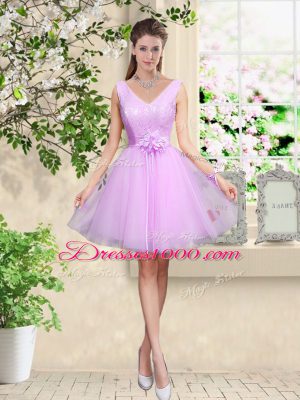 Sleeveless Lace and Belt Lace Up Wedding Party Dress