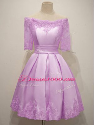 Amazing Lace Court Dresses for Sweet 16 Lilac Lace Up Half Sleeves Knee Length