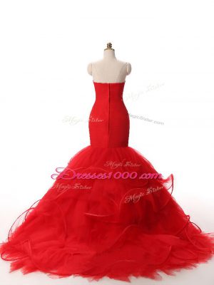 Sleeveless Brush Train Zipper Ruffles Formal Evening Gowns