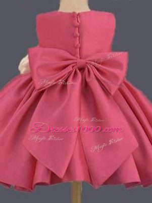 Cute Mini Length Clasp Handle Flower Girl Dresses Hot Pink for Wedding Party with Bowknot and Hand Made Flower