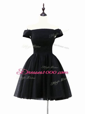 Glamorous Mini Length Black Prom Dresses Tulle Sleeveless Ruching