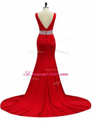Mermaid Sleeveless Wine Red Homecoming Dress Brush Train Zipper