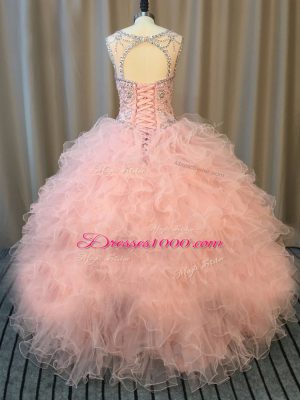 Sleeveless Beading and Ruffles Lace Up Vestidos de Quinceanera