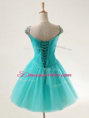 Amazing Red Lace Up V-neck Beading and Sequins Cocktail Dresses Tulle Cap Sleeves