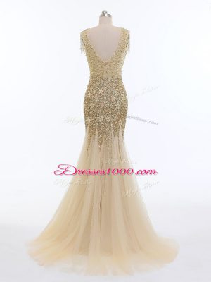 Popular Champagne Scoop Neckline Beading Dress for Prom Sleeveless Zipper