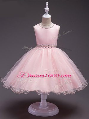 Best Baby Pink Organza Zipper Scoop Sleeveless Knee Length Child Pageant Dress Beading