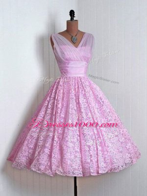 Lilac Lace Up Bridesmaid Dress Lace Sleeveless Mini Length