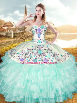 Comfortable Apple Green Sleeveless Organza and Taffeta Lace Up Sweet 16 Dress for Military Ball and Sweet 16 and Quinceanera