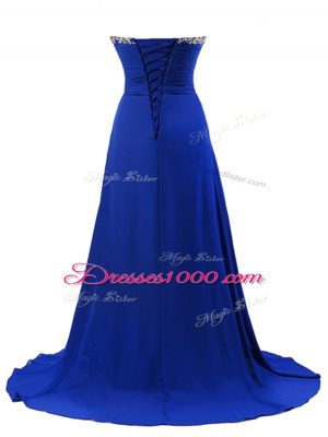 Popular Turquoise Sweetheart Lace Up Beading Evening Dress Brush Train Sleeveless