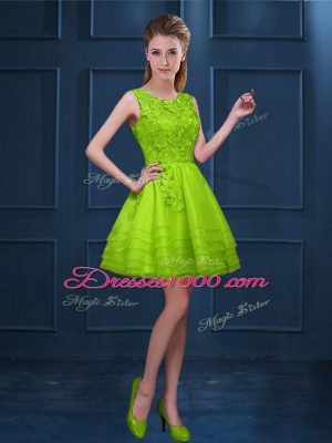 Fitting Scoop Sleeveless Zipper Vestidos de Damas Green Tulle