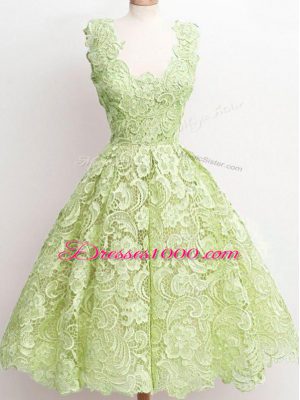 Luxury Yellow Green Zipper Wedding Party Dress Lace Sleeveless Knee Length