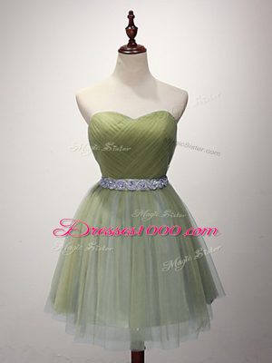 Simple Beading and Ruching Quinceanera Court Dresses Olive Green Lace Up Sleeveless Mini Length