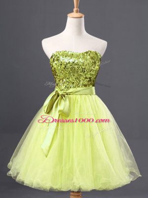Sleeveless Mini Length Sequins Zipper Party Dresses with Yellow Green