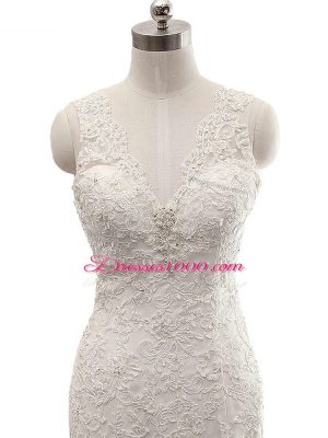 White Mermaid Lace Wedding Dress Clasp Handle Tulle Sleeveless