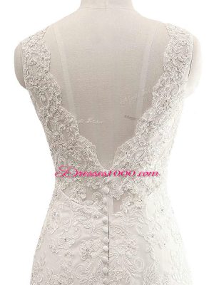 White Mermaid Lace Wedding Dress Clasp Handle Tulle Sleeveless