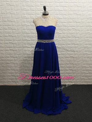Luxurious Royal Blue Sleeveless Beading Zipper Celebrity Evening Dresses
