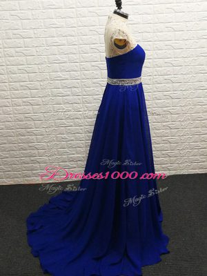 Luxurious Royal Blue Sleeveless Beading Zipper Celebrity Evening Dresses