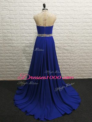 Luxurious Royal Blue Sleeveless Beading Zipper Celebrity Evening Dresses