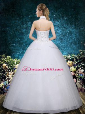 Floor Length Ball Gowns Sleeveless White Wedding Gown Lace Up