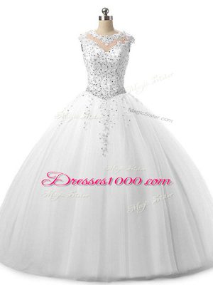 Scoop Sleeveless Lace Up Quince Ball Gowns White Tulle
