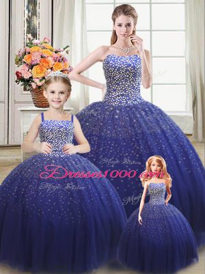 Adorable Beading Sweet 16 Dresses Royal Blue Lace Up Sleeveless Floor Length