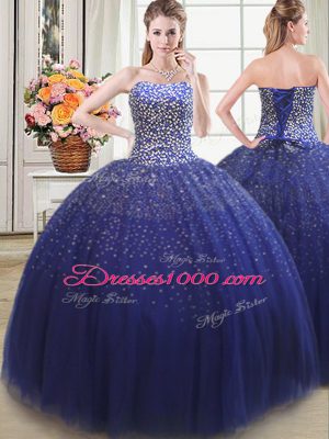 Adorable Beading Sweet 16 Dresses Royal Blue Lace Up Sleeveless Floor Length