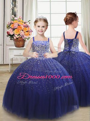 Adorable Beading Sweet 16 Dresses Royal Blue Lace Up Sleeveless Floor Length