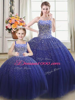 Adorable Beading Sweet 16 Dresses Royal Blue Lace Up Sleeveless Floor Length