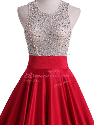 Red Backless Prom Dresses Beading Sleeveless Floor Length