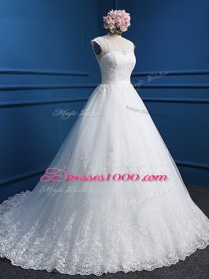 Admirable Ball Gowns Sleeveless White Wedding Gown Brush Train Backless