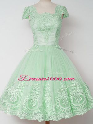Tulle Square Cap Sleeves Zipper Lace Damas Dress in Apple Green