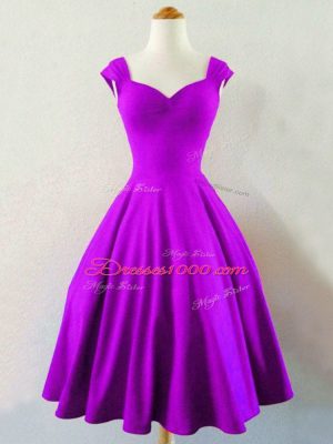 Eggplant Purple Sleeveless Ruching Knee Length Dama Dress for Quinceanera