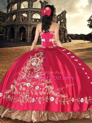 Hot Pink Taffeta Lace Up Sweetheart Sleeveless Floor Length Vestidos de Quinceanera Beading and Embroidery