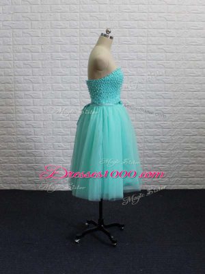 Apple Green Tulle Lace Up Sweetheart Sleeveless Mini Length Prom Dress Beading