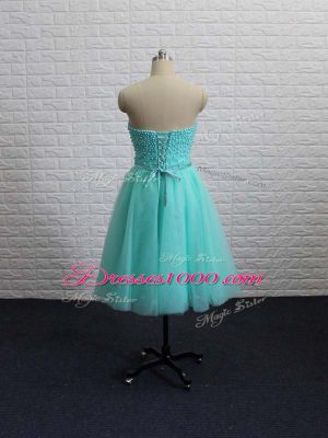 Apple Green Tulle Lace Up Sweetheart Sleeveless Mini Length Prom Dress Beading