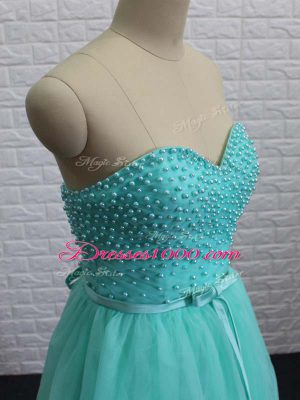 Apple Green Tulle Lace Up Sweetheart Sleeveless Mini Length Prom Dress Beading