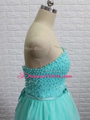 Apple Green Tulle Lace Up Sweetheart Sleeveless Mini Length Prom Dress Beading