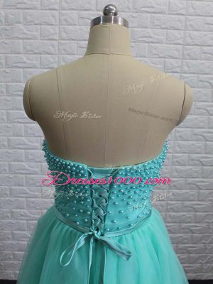 Apple Green Tulle Lace Up Sweetheart Sleeveless Mini Length Prom Dress Beading